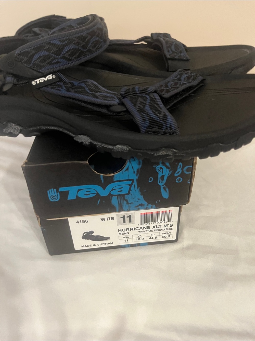 Teva Men's Black Sandal with Blue Patterned Straps (New In Box)